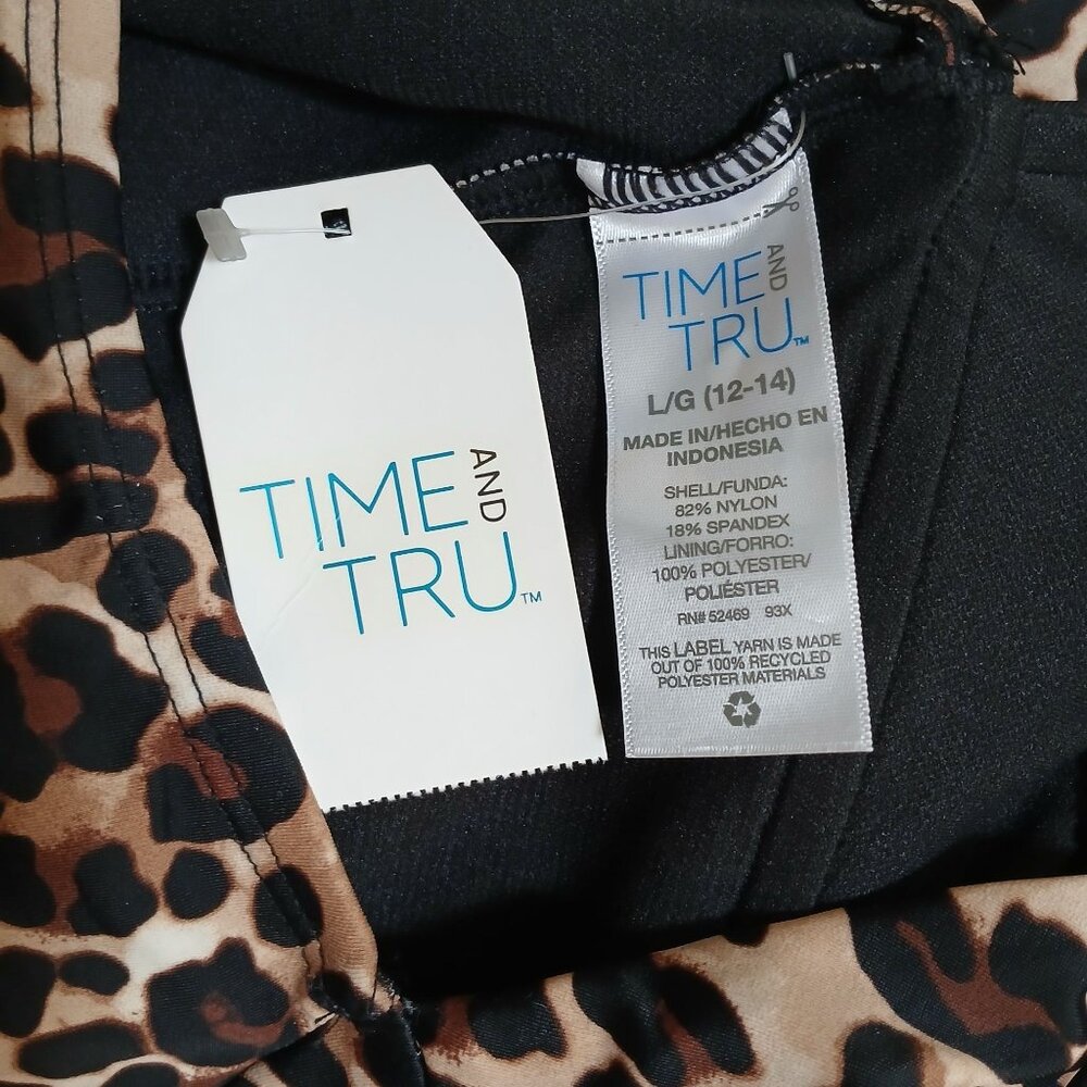 Time & Tru Leopard Print One-Piece Swimsuit Womens L/G (12-14) Beach  NWT #D-32 - Picture 3 of 9